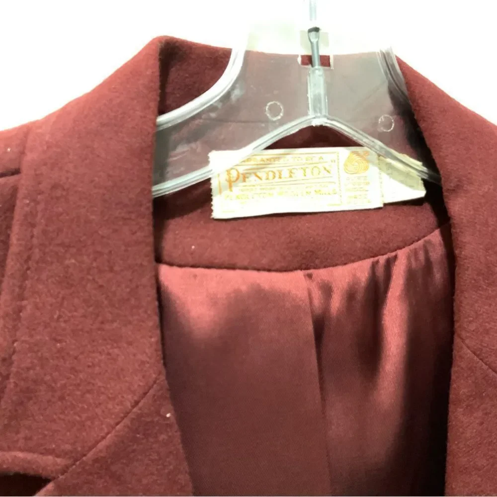 Pendleton Vintage Burgundy Wool Blazer Jacket Size 8 Double Button Made In …